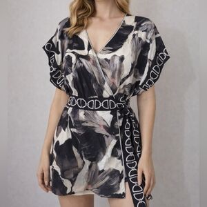 Black and White Wrap Dress 100%silk